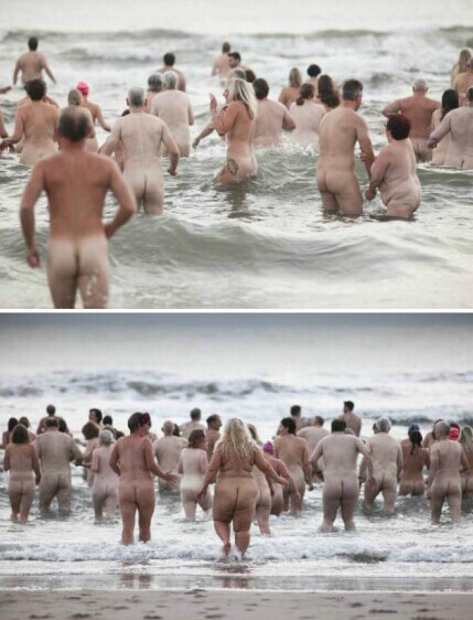英國300多人裸泳壯觀畫面